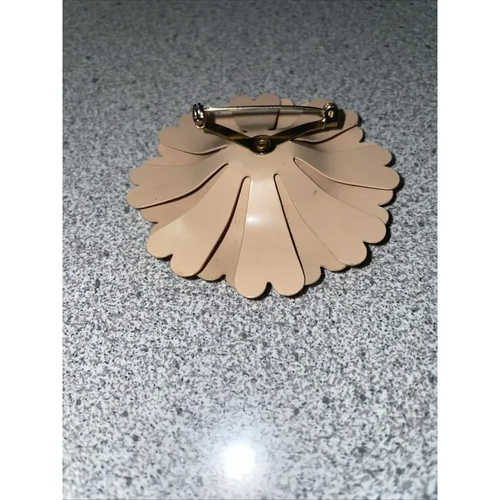 Vtg 1960s Mod Enamel Flower Brooch Pin Brown Polka Dot 3-Tier
